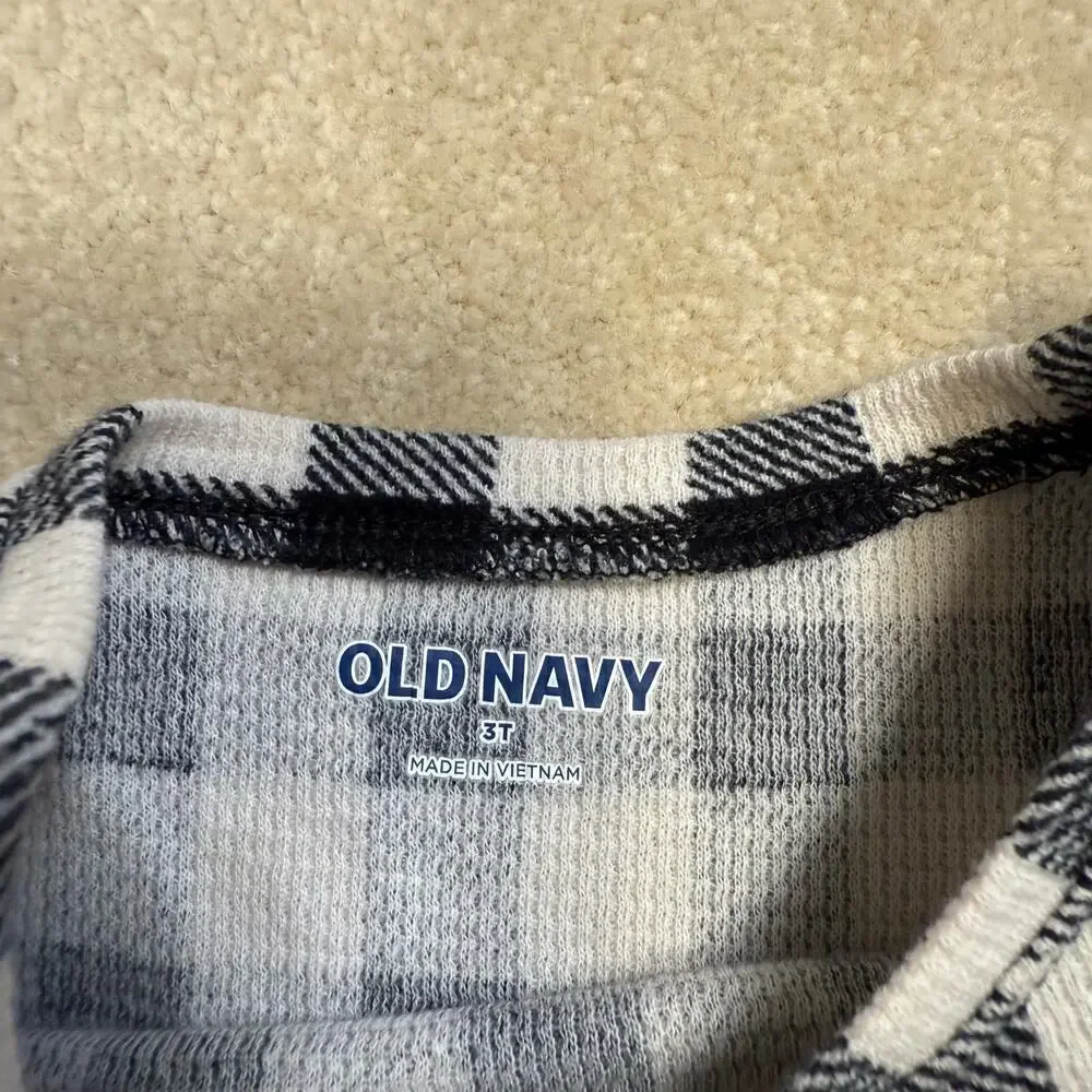 Old Navy Black & White Buffalo Plaid Long Sleeve Dress Girls 3T EUC